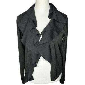 LIU JO Gray Shimmer Glitter Ruffle Open Cardigan Sweater Women's XS